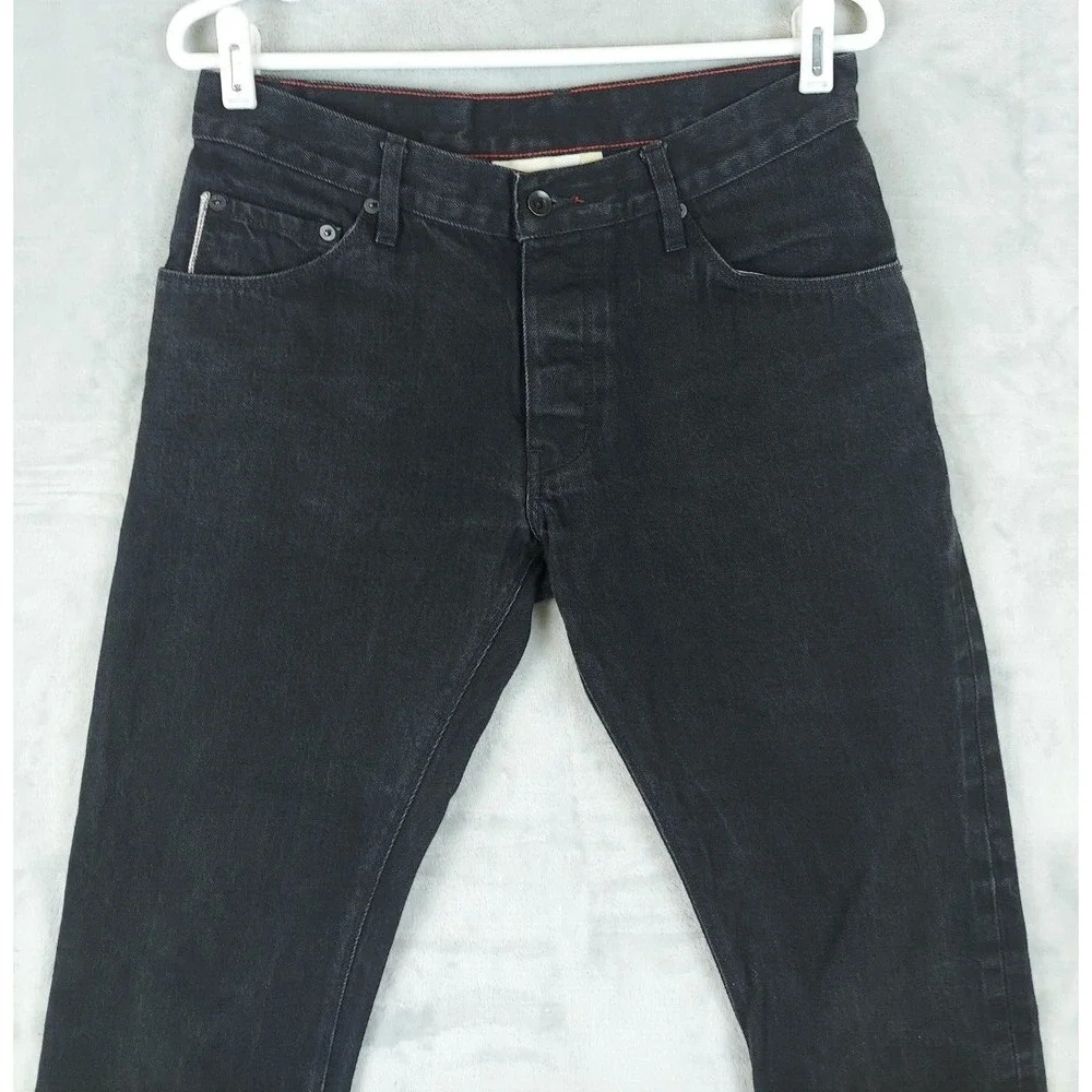 Raleigh Denim Martin Fit Selvedge Black Raw Hem‎ 31x26 Jeans Cropped Button Fly